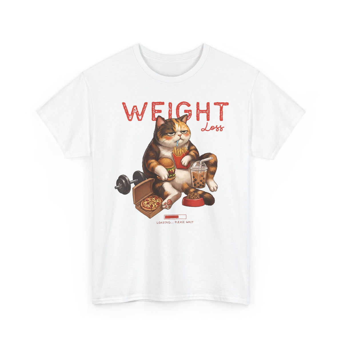 Weight Loss Loading Funny Cat T-Shirt — Chubby Calico Junk Food Tee