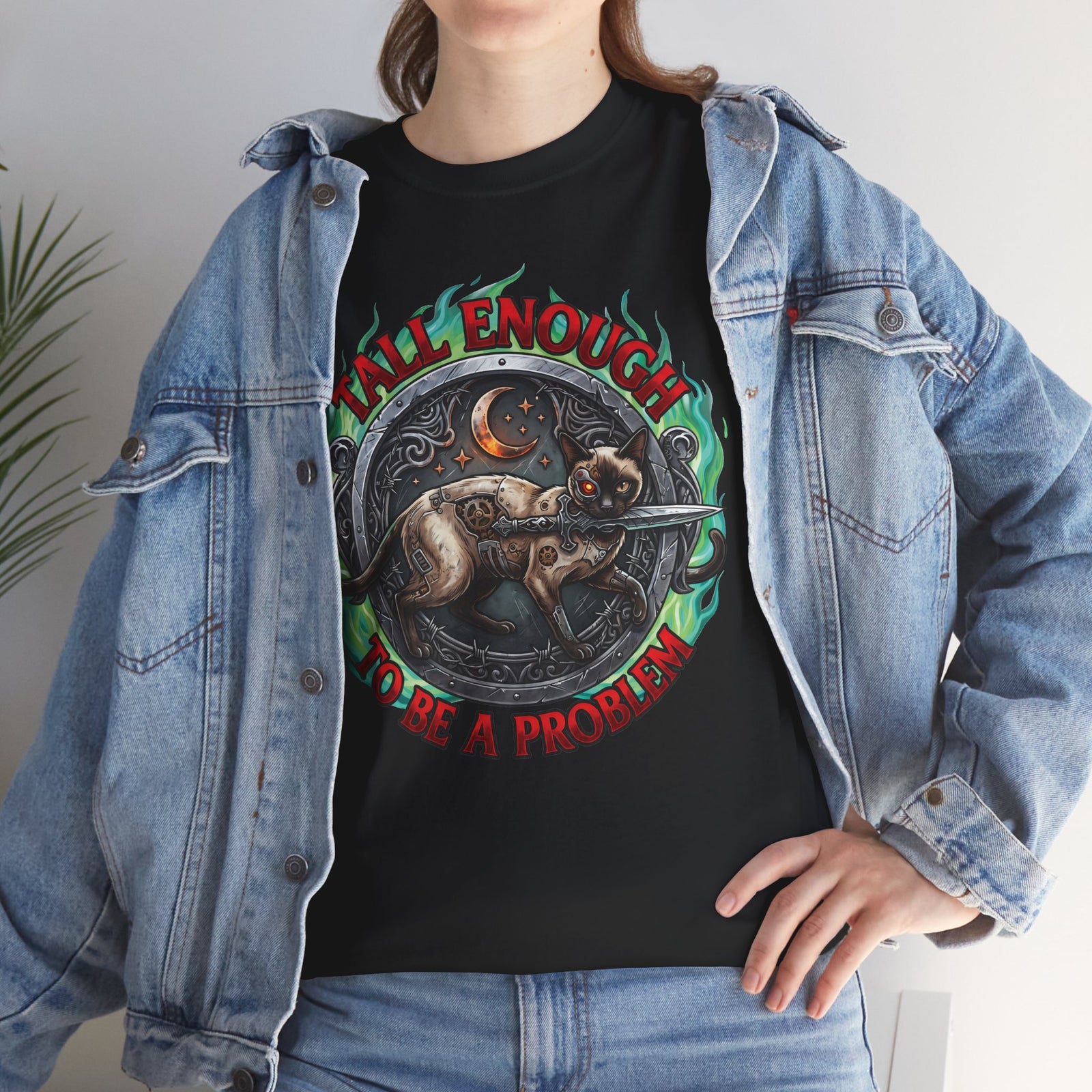 Tall Enough To Be A Problem Steampunk Cyber Cat Shirt — Gothic Dagger T-Shirt