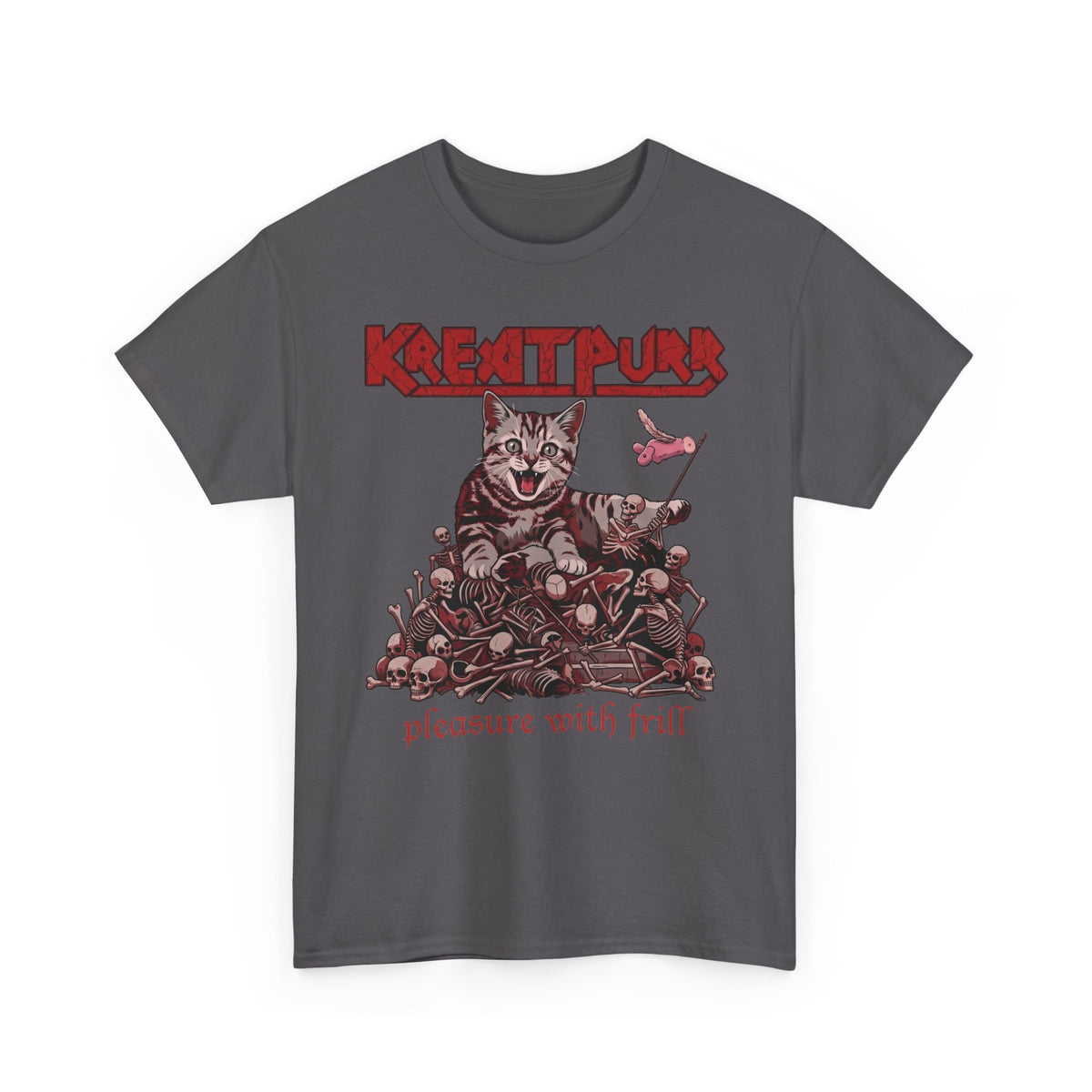 Metal Band Cat Tee — "Krentipurr: Pleasure With Frill" Graphic T-Shirt