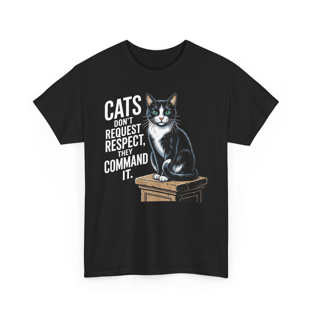 Cats Don’t Request Respect They Command It T‑Shirt — Vintage Black Cat Graphic Tee
