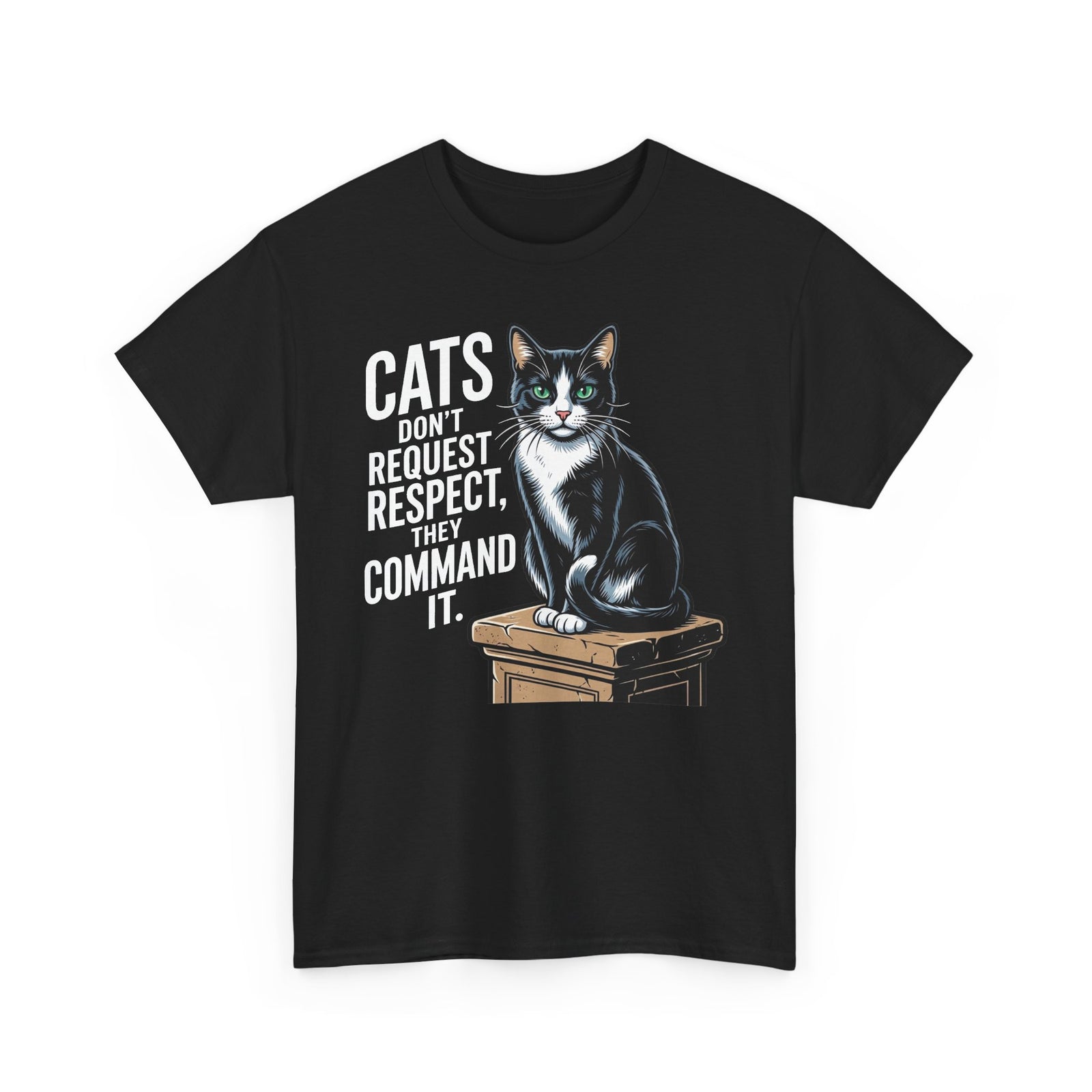 Cats Don’t Request Respect They Command It T‑Shirt — Vintage Black Cat Graphic Tee