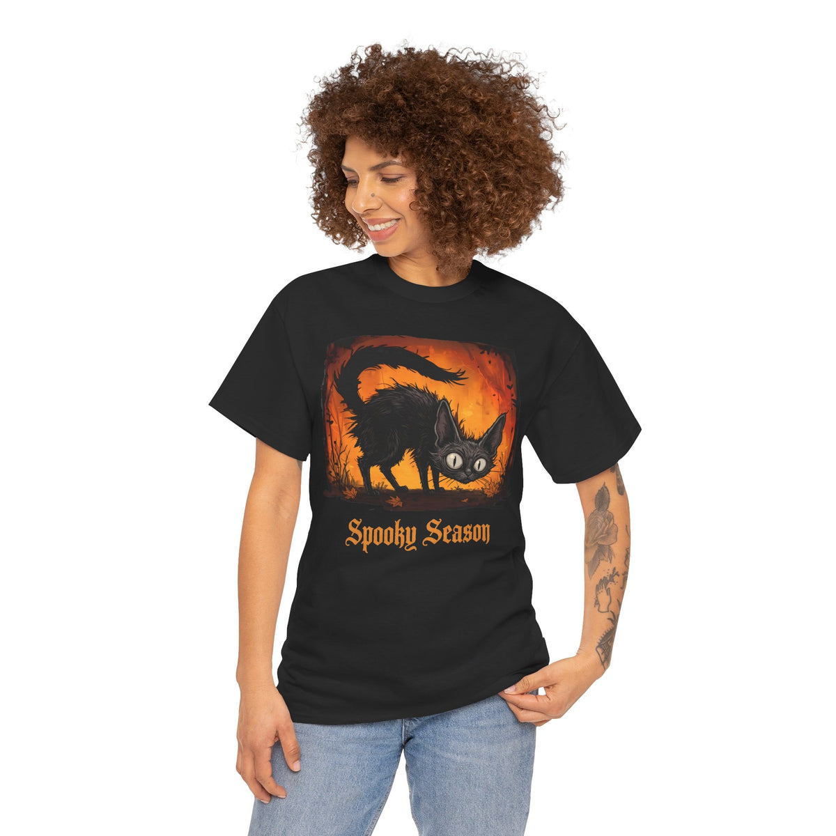 Spooky Season Scaredy Black Cat Shirt — Vintage Halloween Gothic T-Shirt