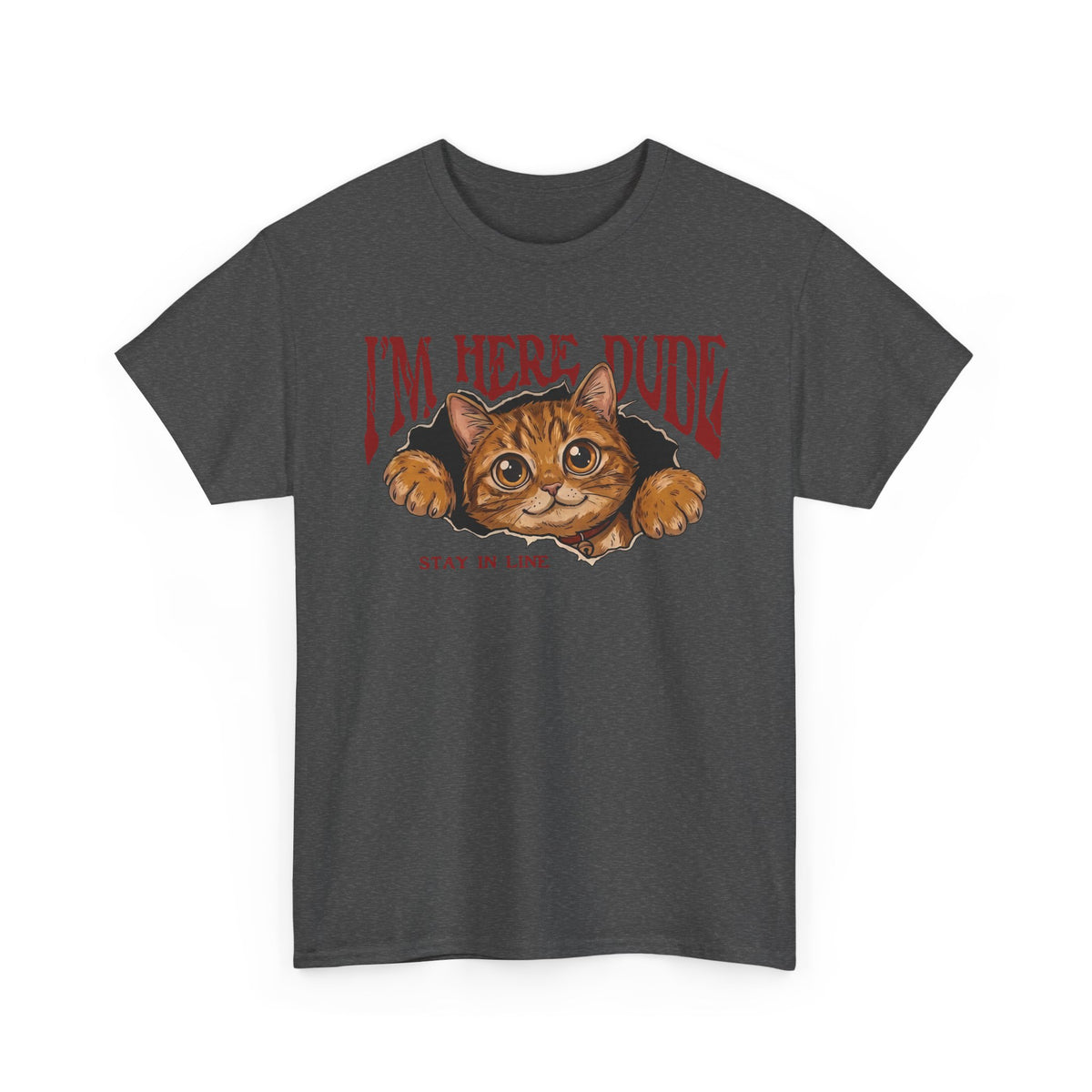 I'm Here Dude Cat T-Shirt — Funny Orange Tabby Ripped Graphic Tee