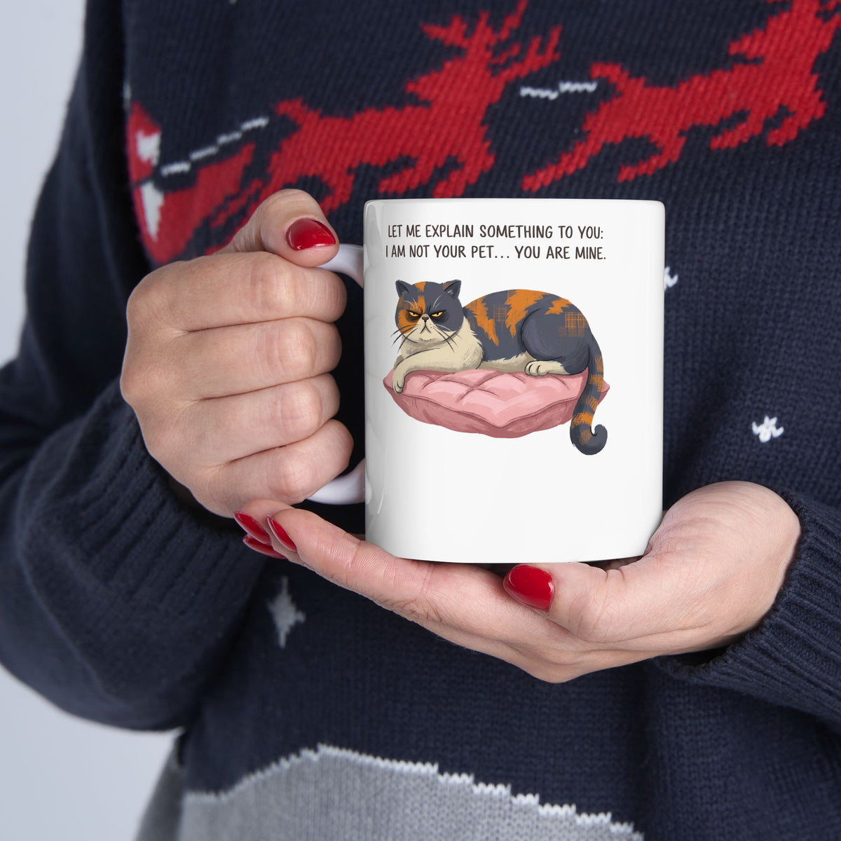 You Are Mine Cat Ceramic Mug — Grumpy Exotic Shorthair Calico Graphic Mug