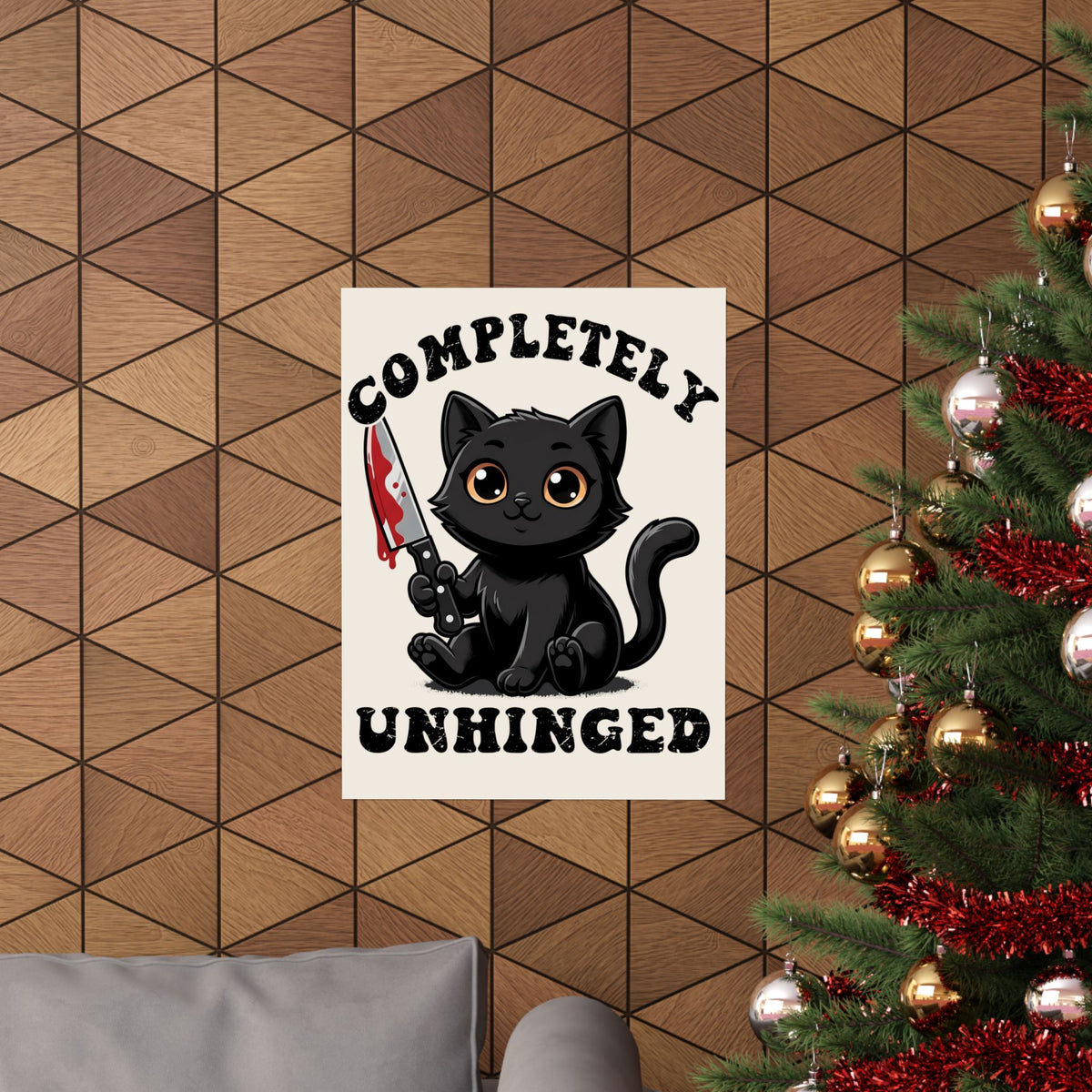 Completely Unhinged Black Cat Poster — Funny Cute Psycho Knife Poster