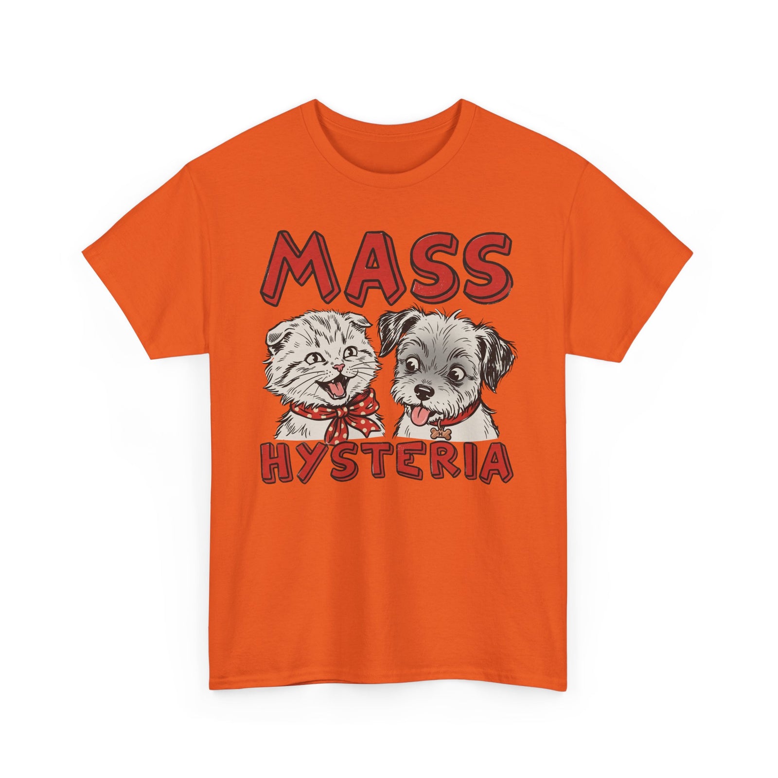 Cat & Dog Mass Hysteria Tee Funny Puppy & Kitten Line Art T-Shirt