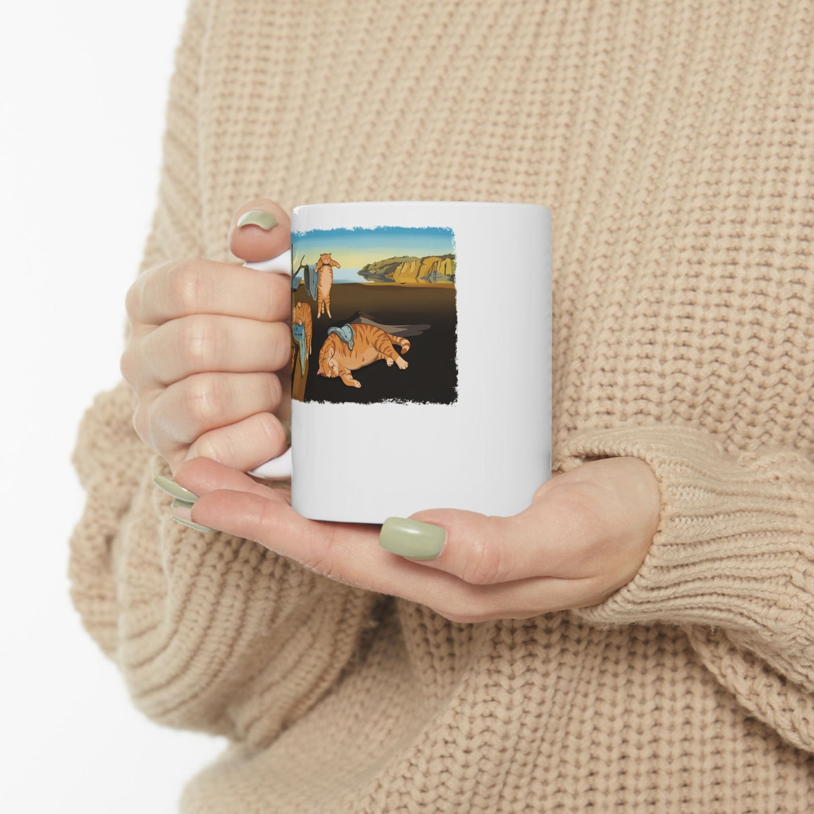 The Purrsistence of Memory Ceramic Mug — Surreal Cat Art Mug
