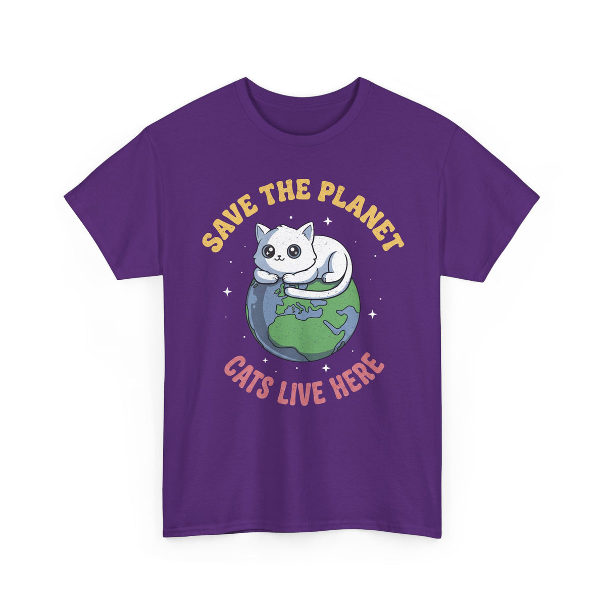 Save The Planet Cats Live Here T-Shirt — Cute White Cat Earth Tee