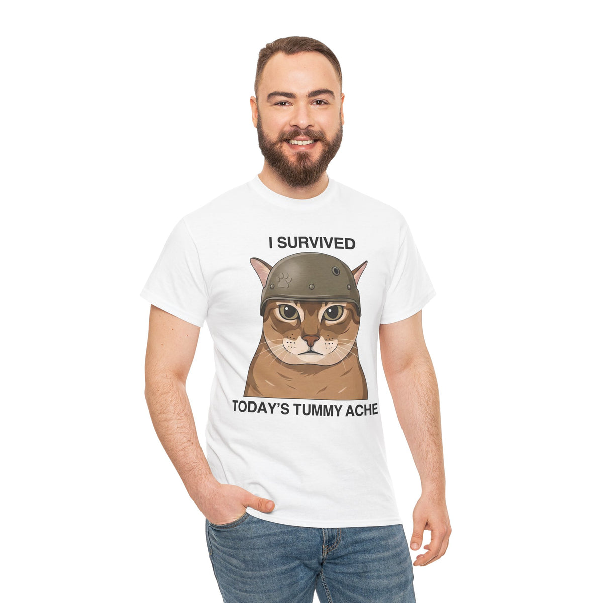 I Survived Today's Tummy Ache T-Shirt — Funny Novelty Tee for Moms, Kids & Caregivers