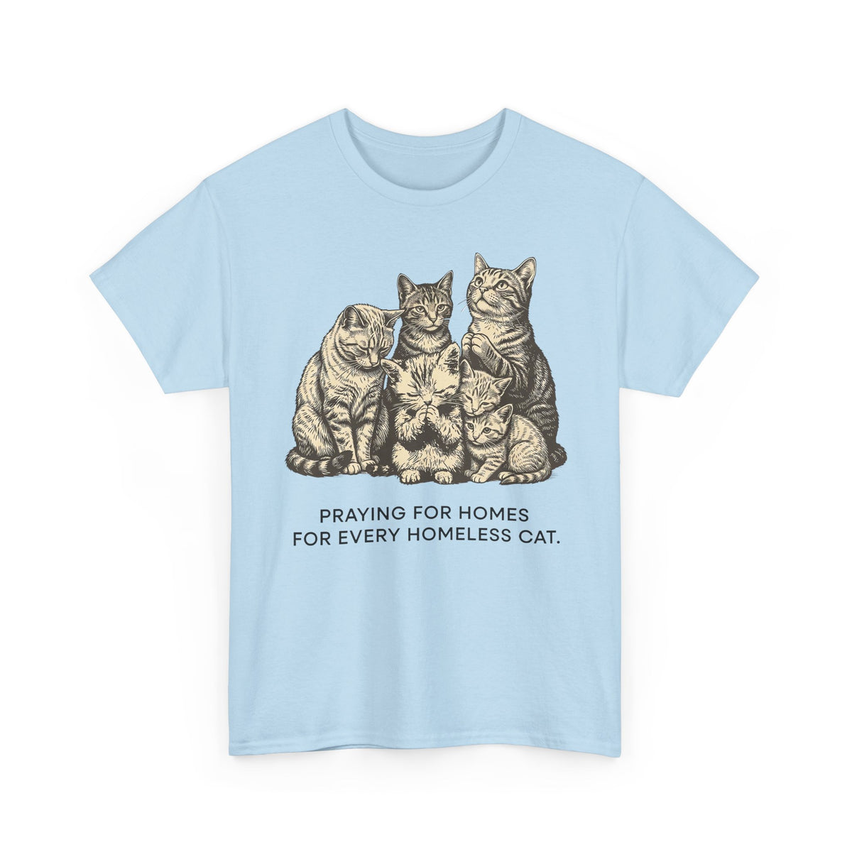 Cat Rescue T-Shirt — "Praying for Homes for Every Homeless Cat" Vintage Cat Rescue Tee