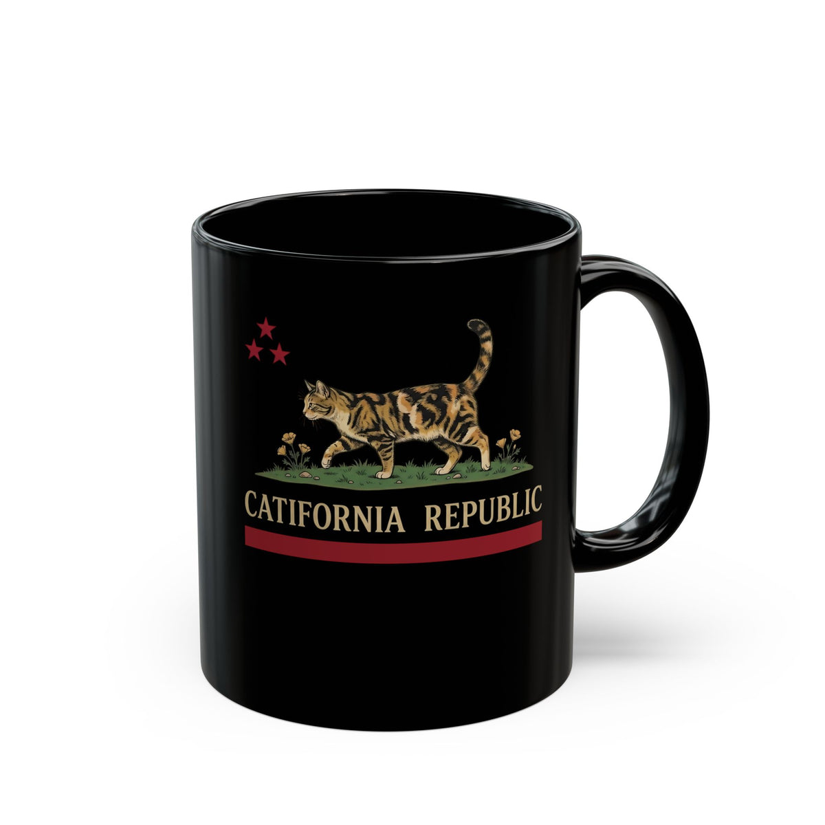 Catifornia Republic Funny Cat Black Mug — Vintage Cali Cat Graphic Mug