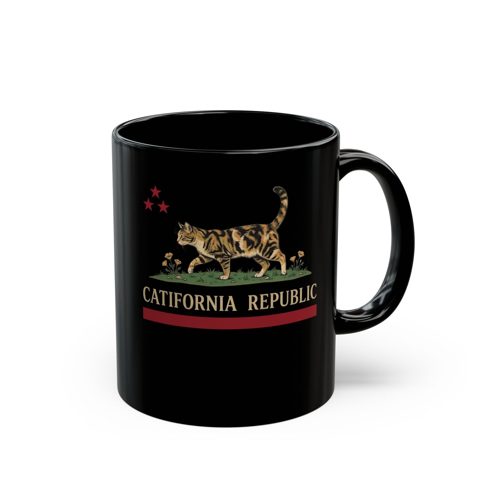 Catifornia Republic Funny Cat Black Mug — Vintage Cali Cat Graphic Mug