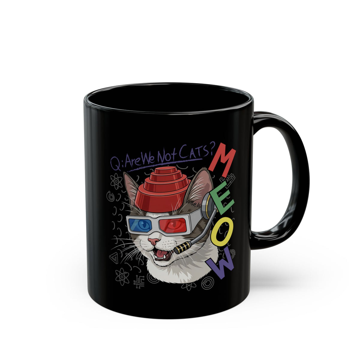 Meow Are We Not Cats Black Mug