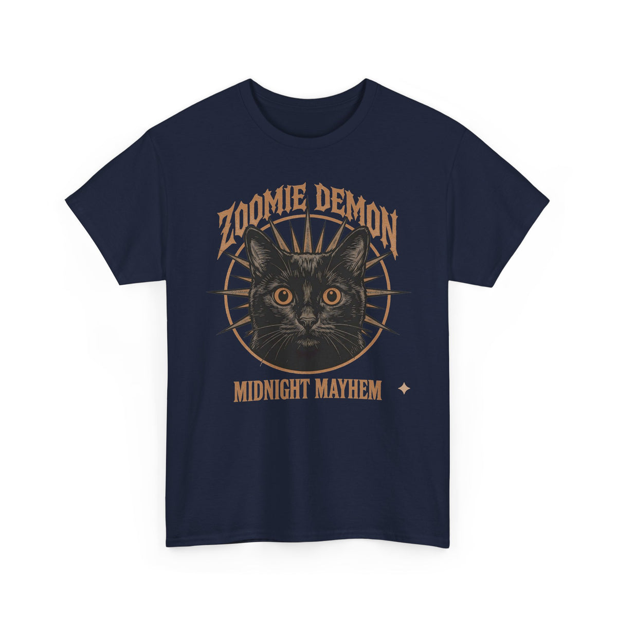 Zoomie Demon Cat T-Shirt — "Midnight Mayhem" Gothic Vintage Band Tee