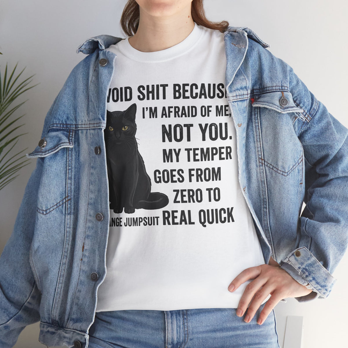 Cat Attitude T‑Shirt — "I Avoid Shit Because I’m Afraid of Me" Graphic Tee