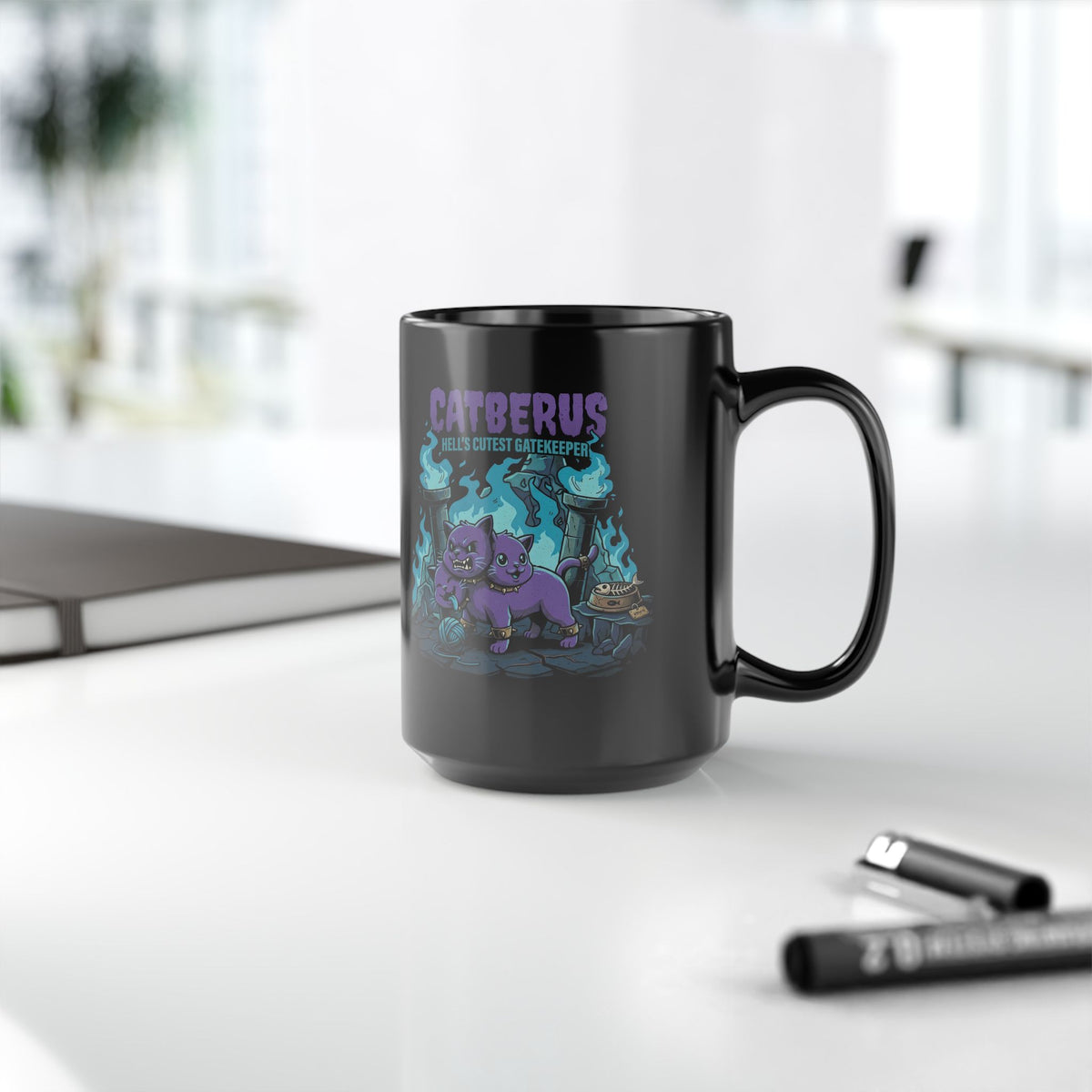Catberus Spooky Cat Black Mug