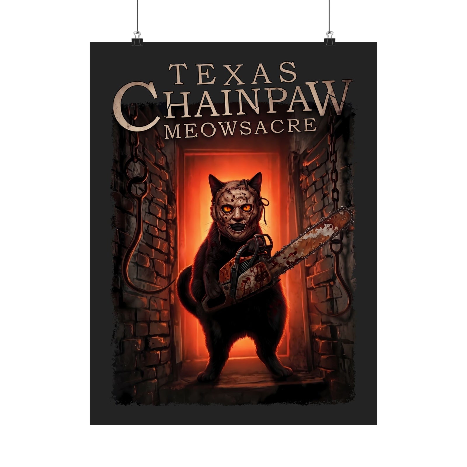 Texas Chainpaw Meowsacre Poster — Funny Horror Black Cat Parody Poster