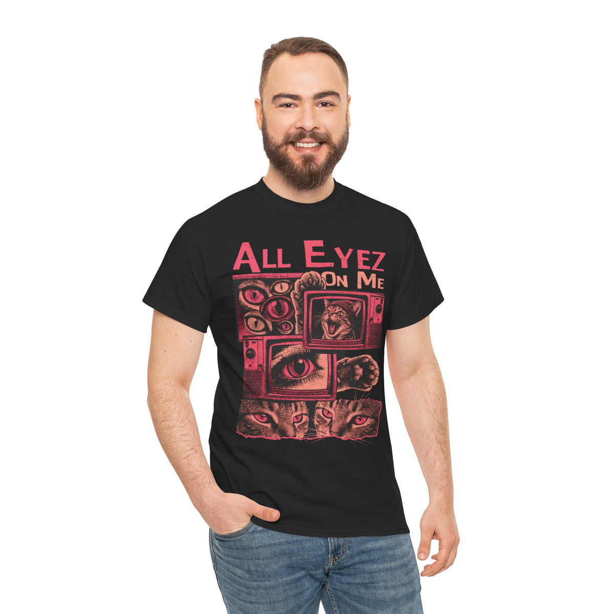 All Eyez On Me T-Shirt — Funny Retro TV Cat Graphic Tee