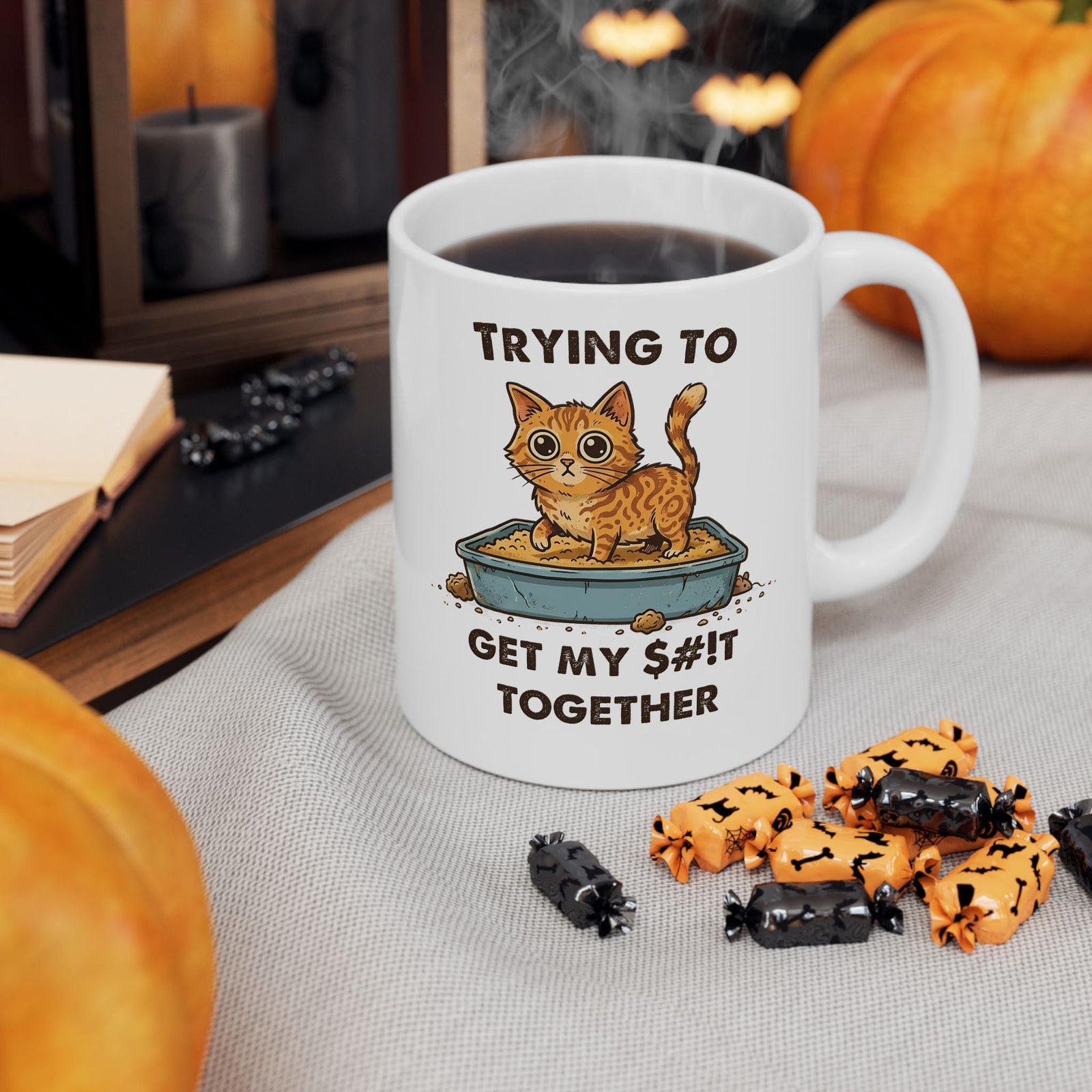 Funny Cat 'Trying To Get My Sh!t Together' Ceramic Mug