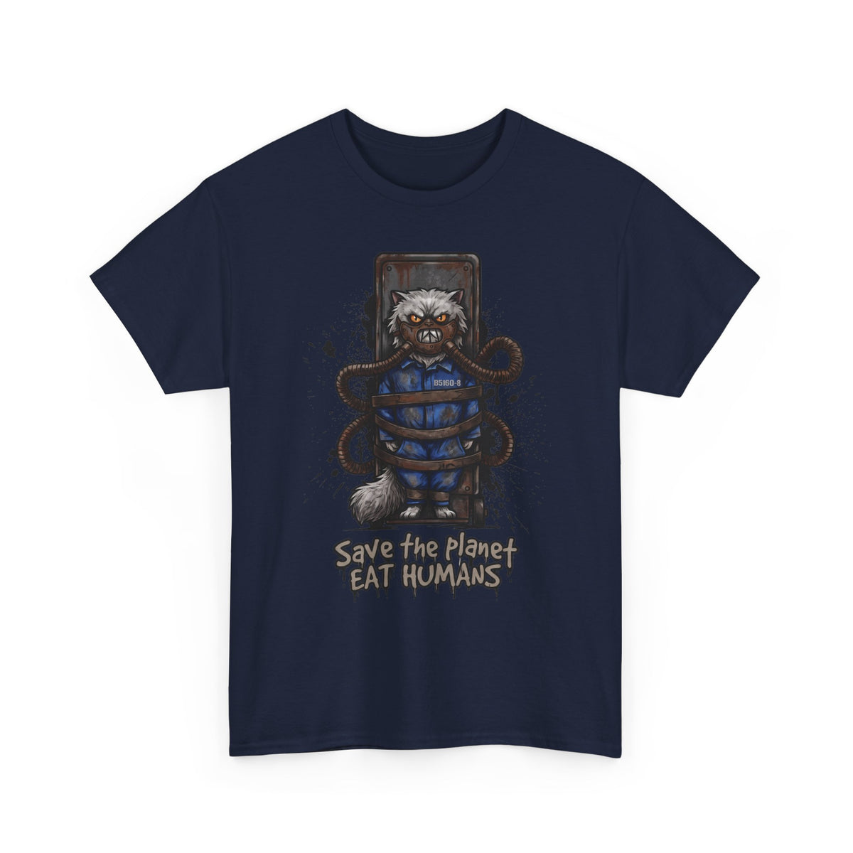 Save The Planet Eat Humans Cat T-Shirt — Horror Movie Parody Tee