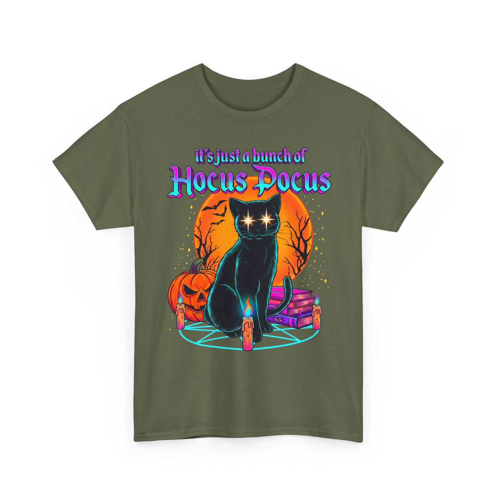 It's Just A Bunch Of Hocus Pocus Black Cat T-Shirt — Witchy Halloween Magic Tee