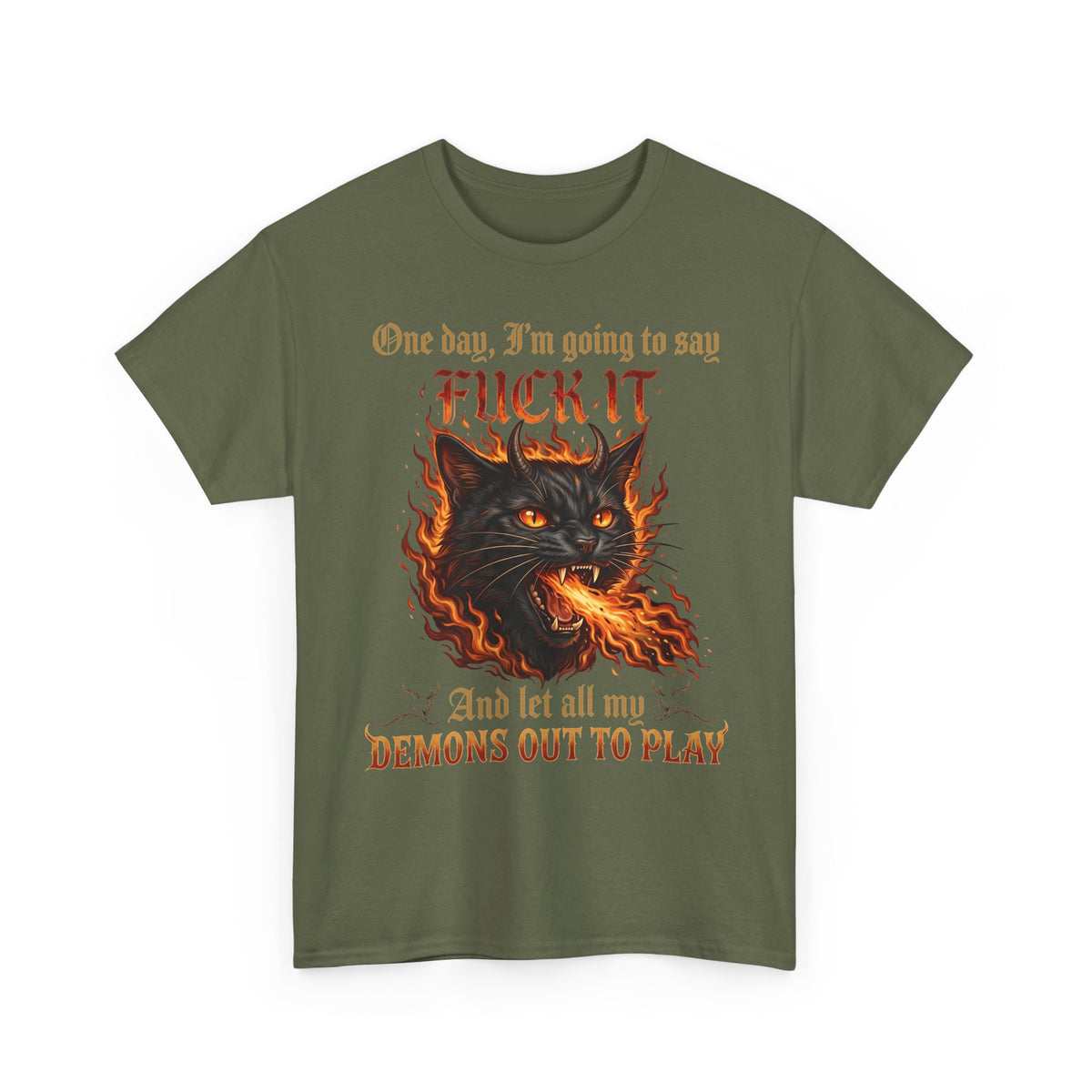 One Day I'm Going To Say Fuck It Demon Cat T-Shirt — Fiery Fire Breathing Black Cat Tee