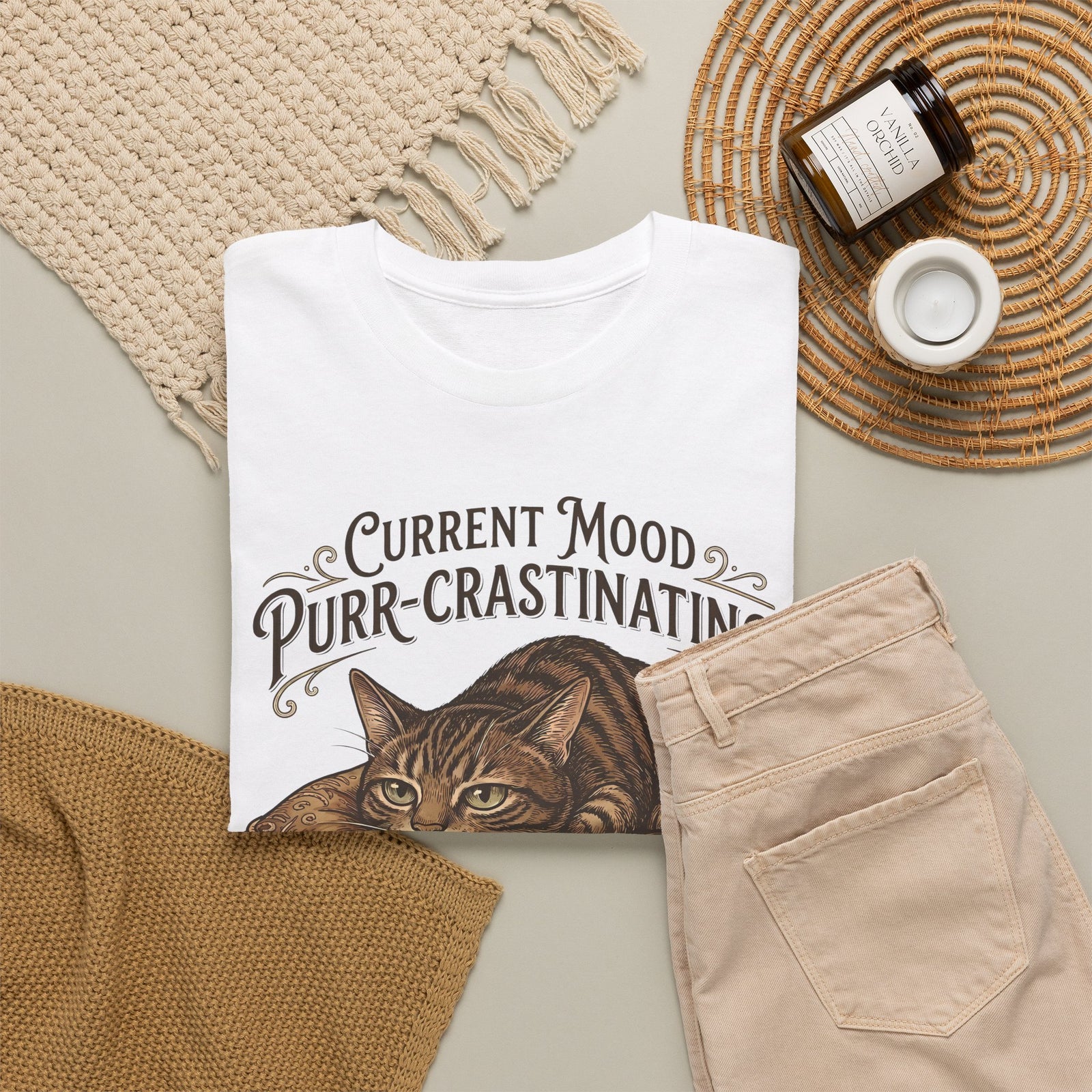 Current Mood: Purr-Crastinating Cat T-Shirt