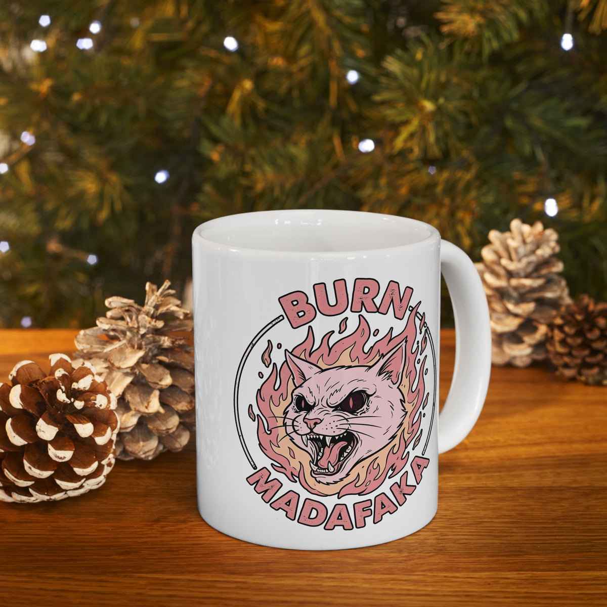 Funny Cat T‑Mug — "Burn Madafaka" Graphic Mug