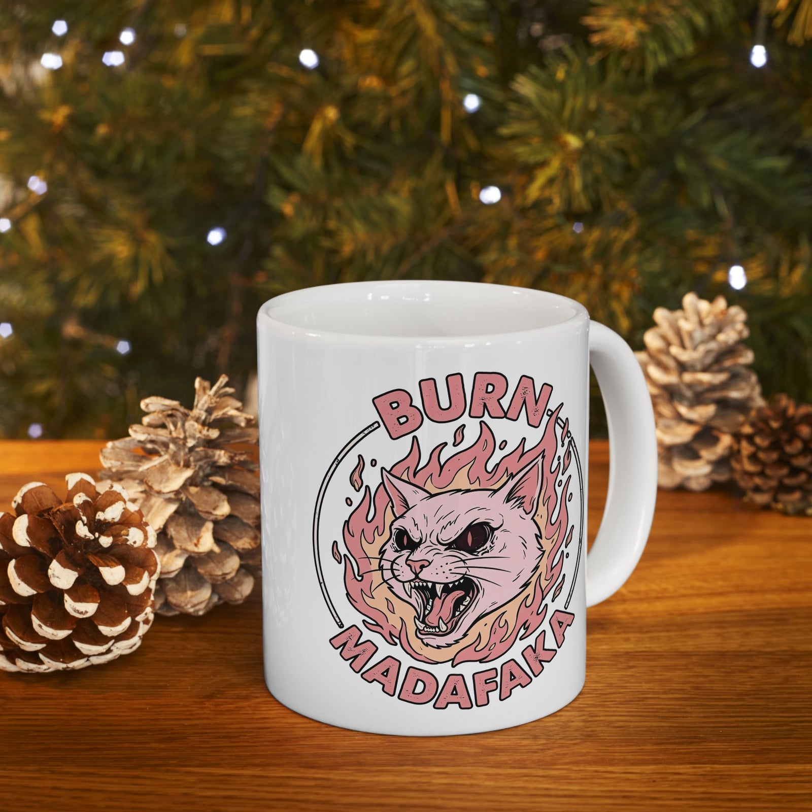 Funny Cat T‑Mug — "Burn Madafaka" Graphic Mug