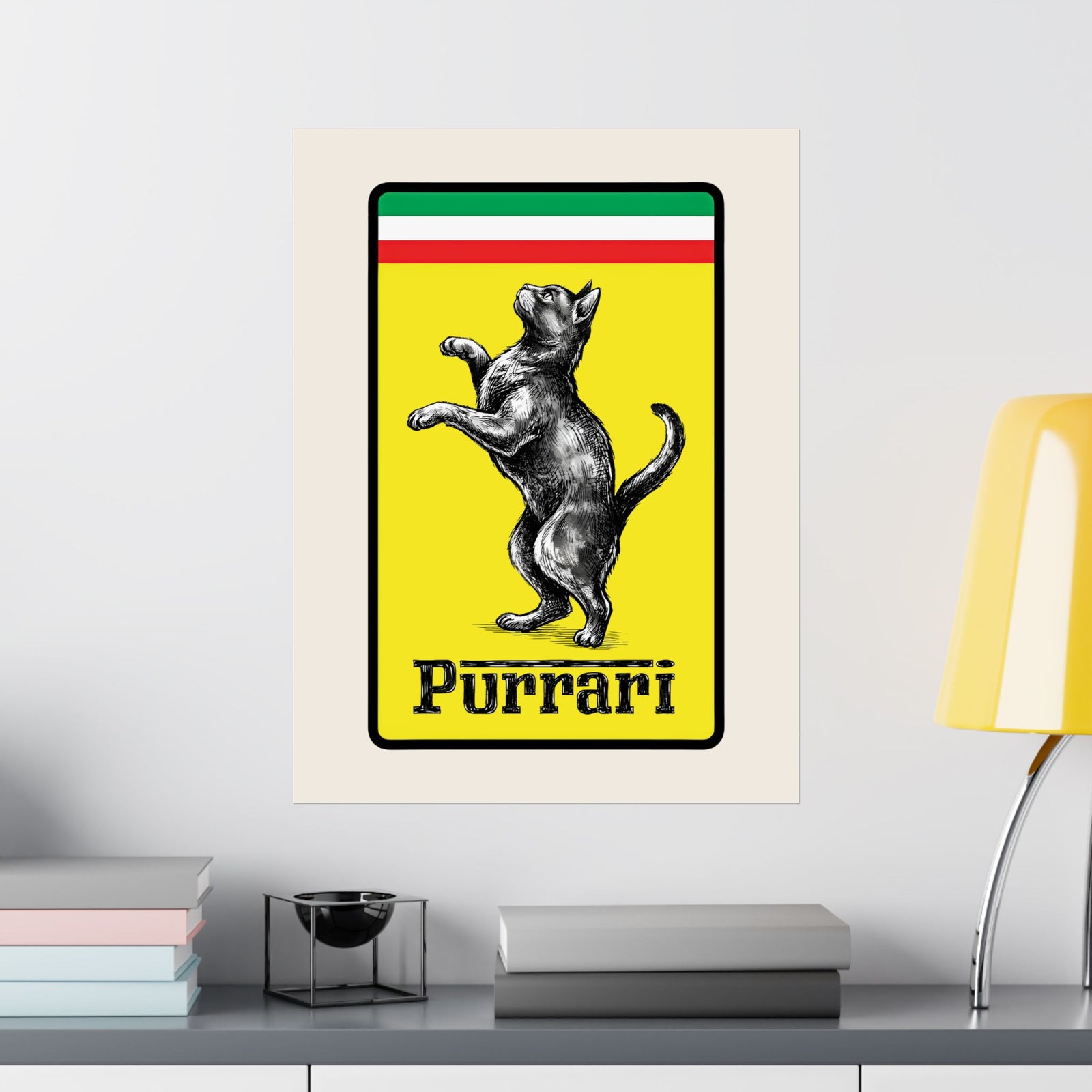 Purrari Poster — Cat Racing Graphic Poster
