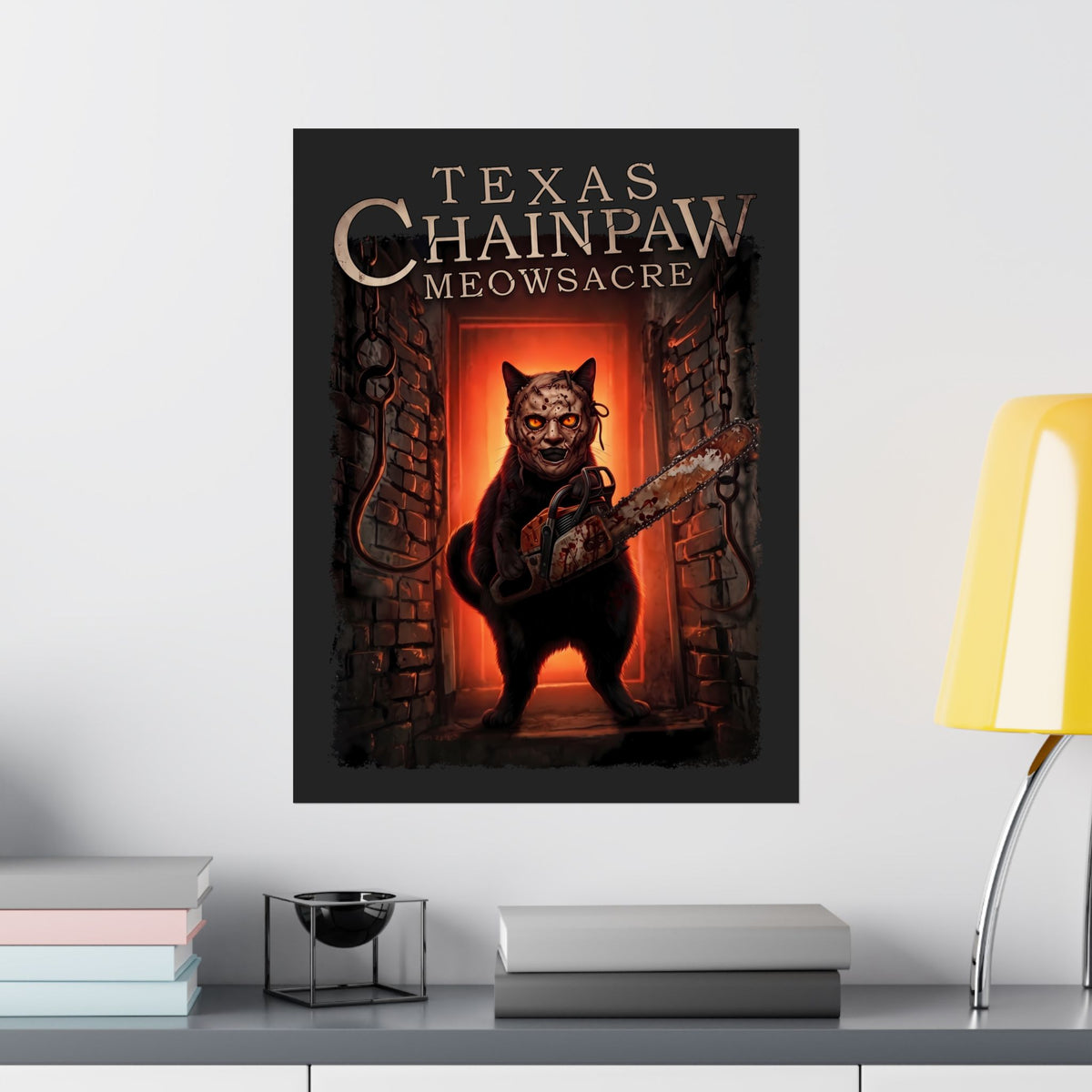Texas Chainpaw Meowsacre Poster — Funny Horror Black Cat Parody Poster