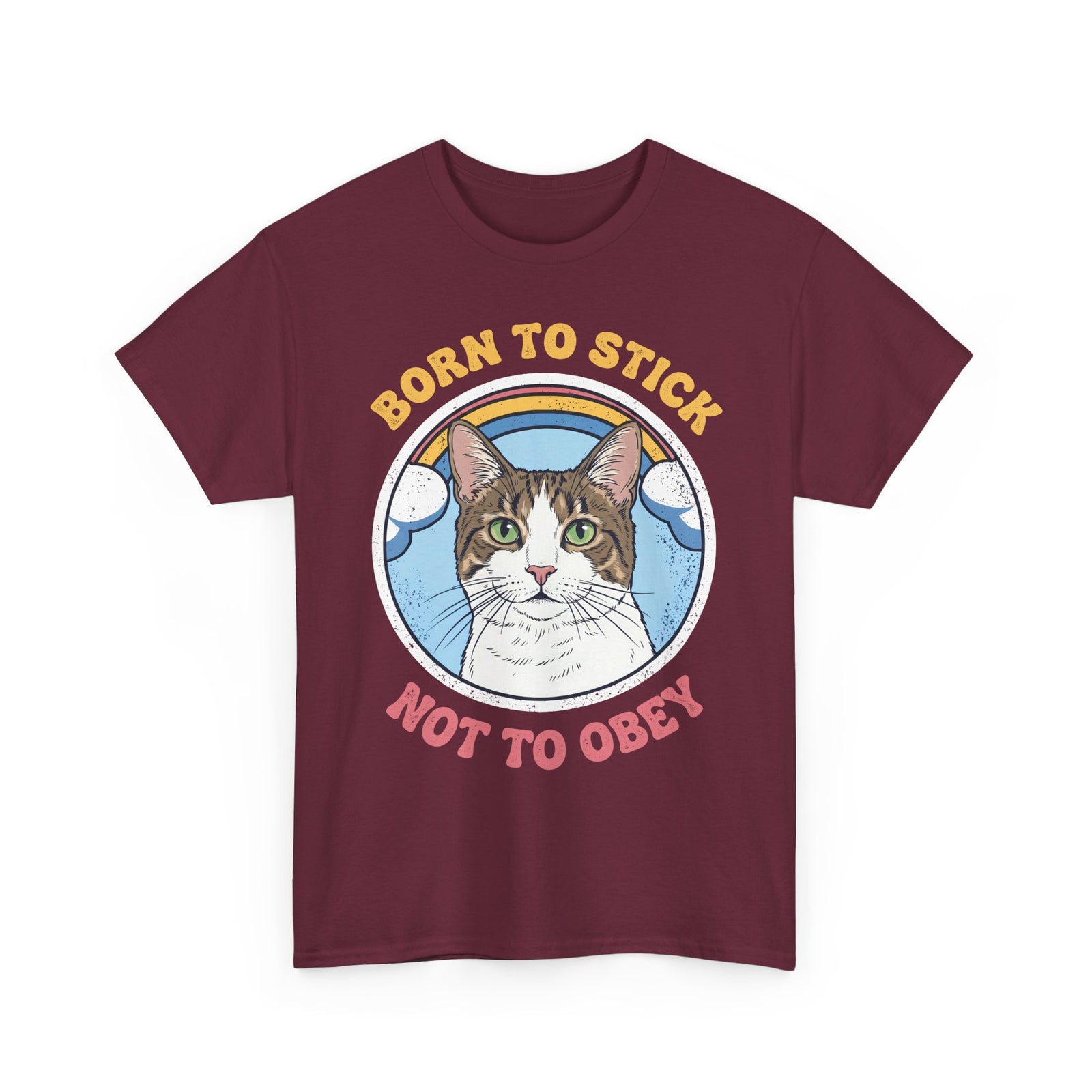 Born To Stick Not To Obey T-Shirt — Retro Rainbow Cat Graphic Tee