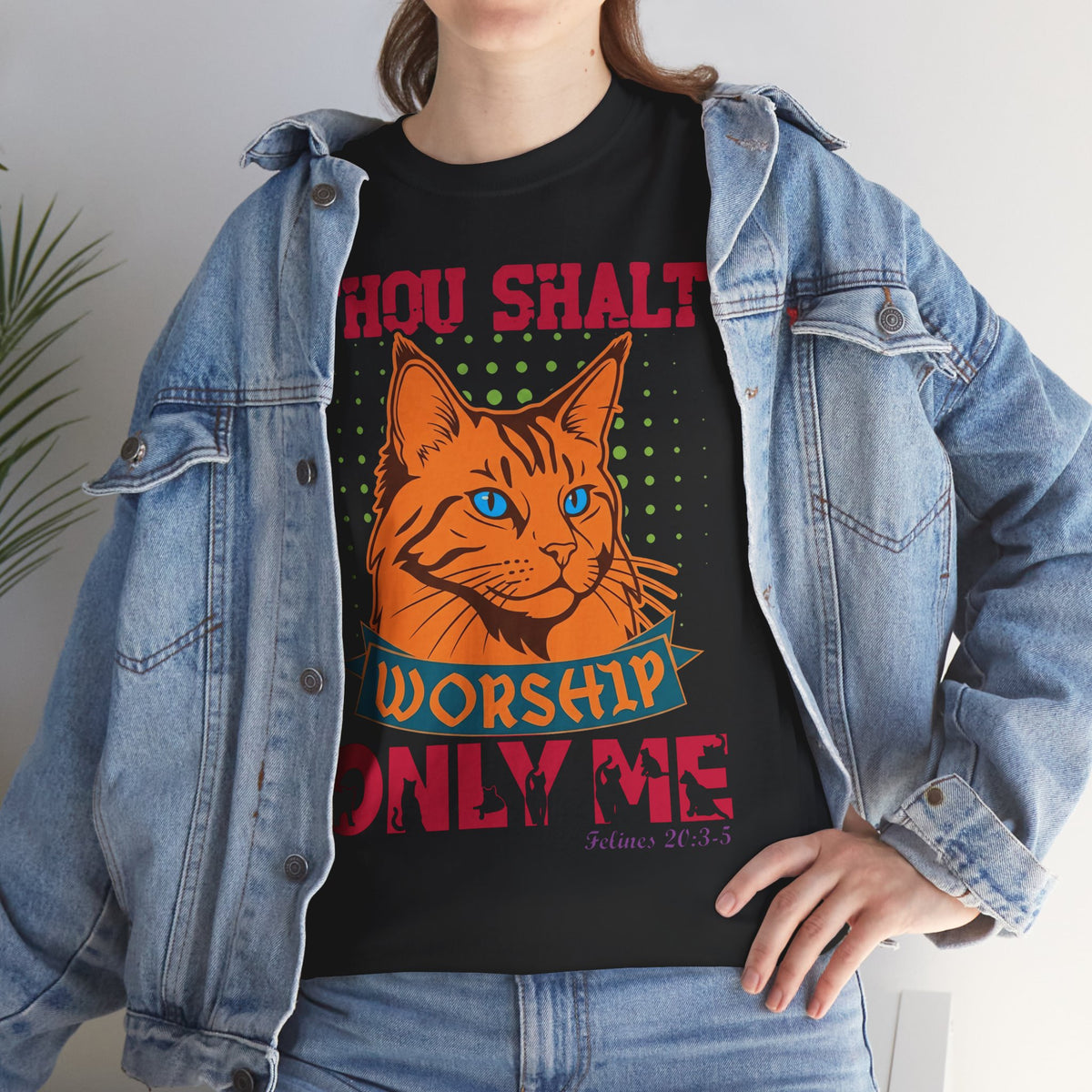 Cat Worship T-Shirt — "Thou Shalt Worship Only Me" Retro Orange Cat Tee