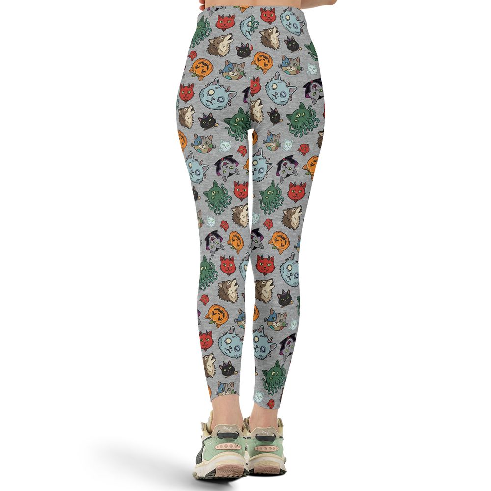 Spooky Monster Cat Mashup Halloween Full Print Legging -  - 3