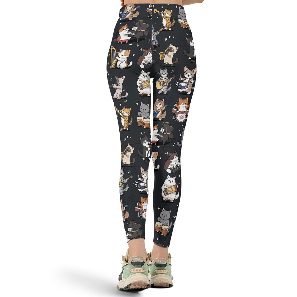 Cat Band Musical Instruments Full Print Legging -  - 3