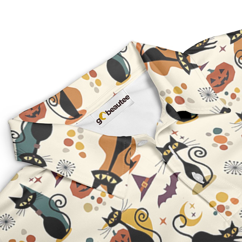 Mid Century Atomic Black Cats Full Print Polo Shirt -  - 3