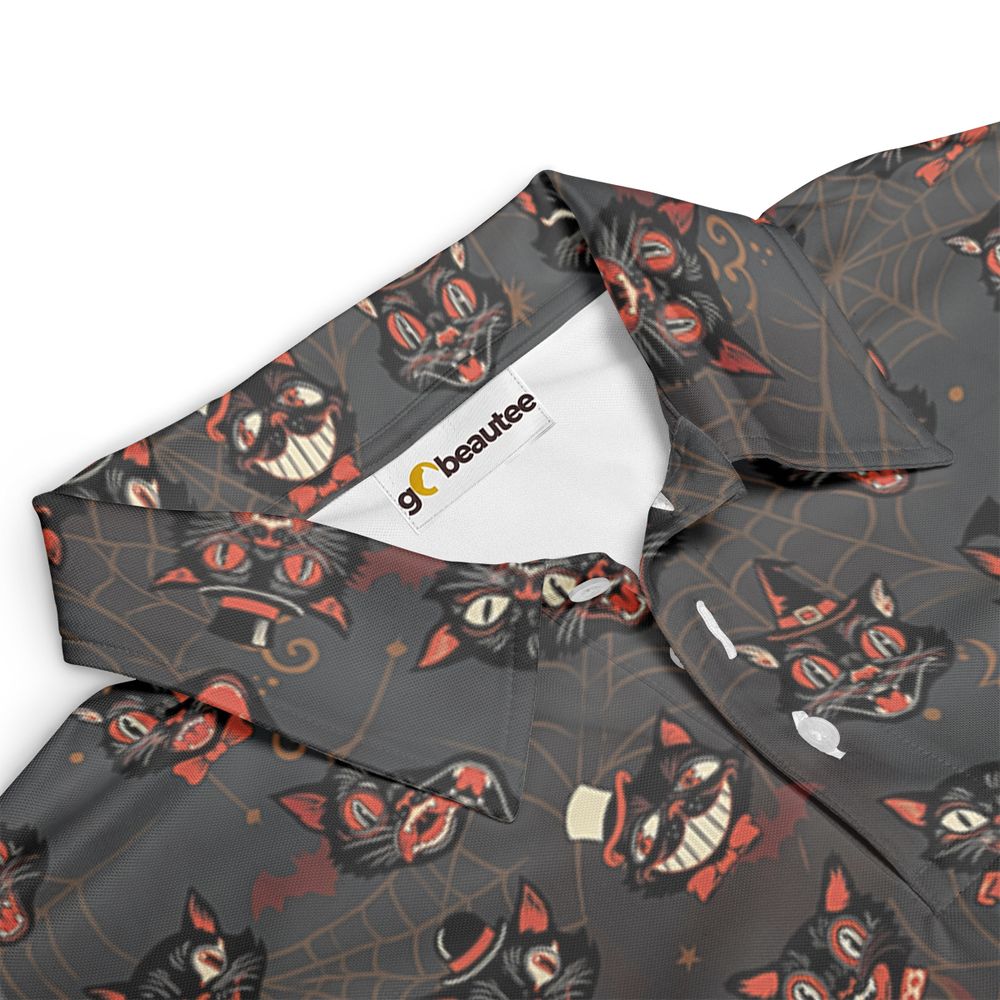 Retro Spooky Black Cat Halloween Hawaiian Shirt -  - 3