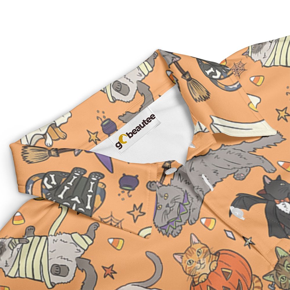 Spooky Orange Halloween Costume Cats Pattern Full Print Polo Shirt -  - 3
