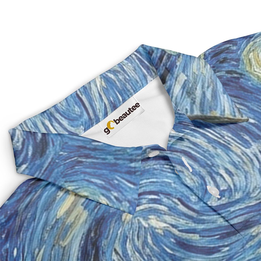 Starry Night and Black Cat Full Print Polo Shirt -  - 3