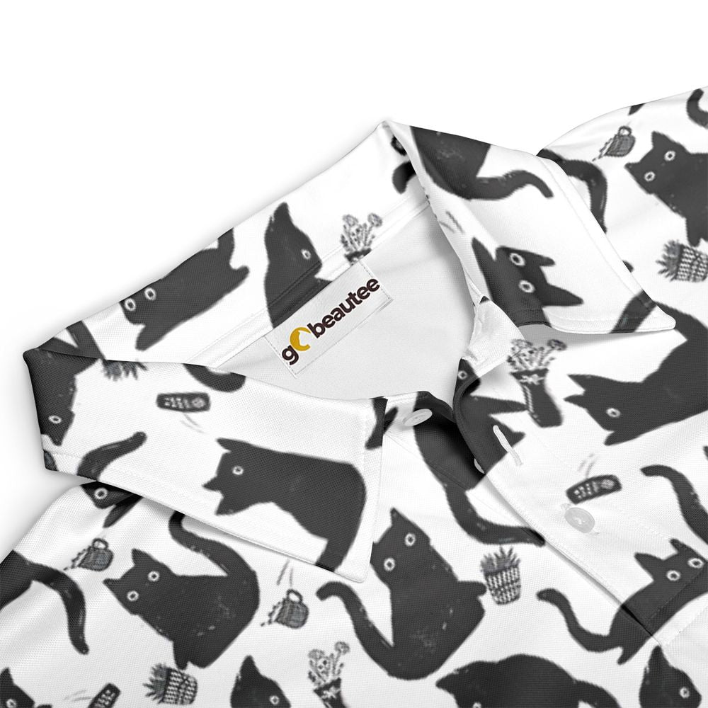 Mischievous Black Cat Pattern Full Print Polo Shirt -  - 3