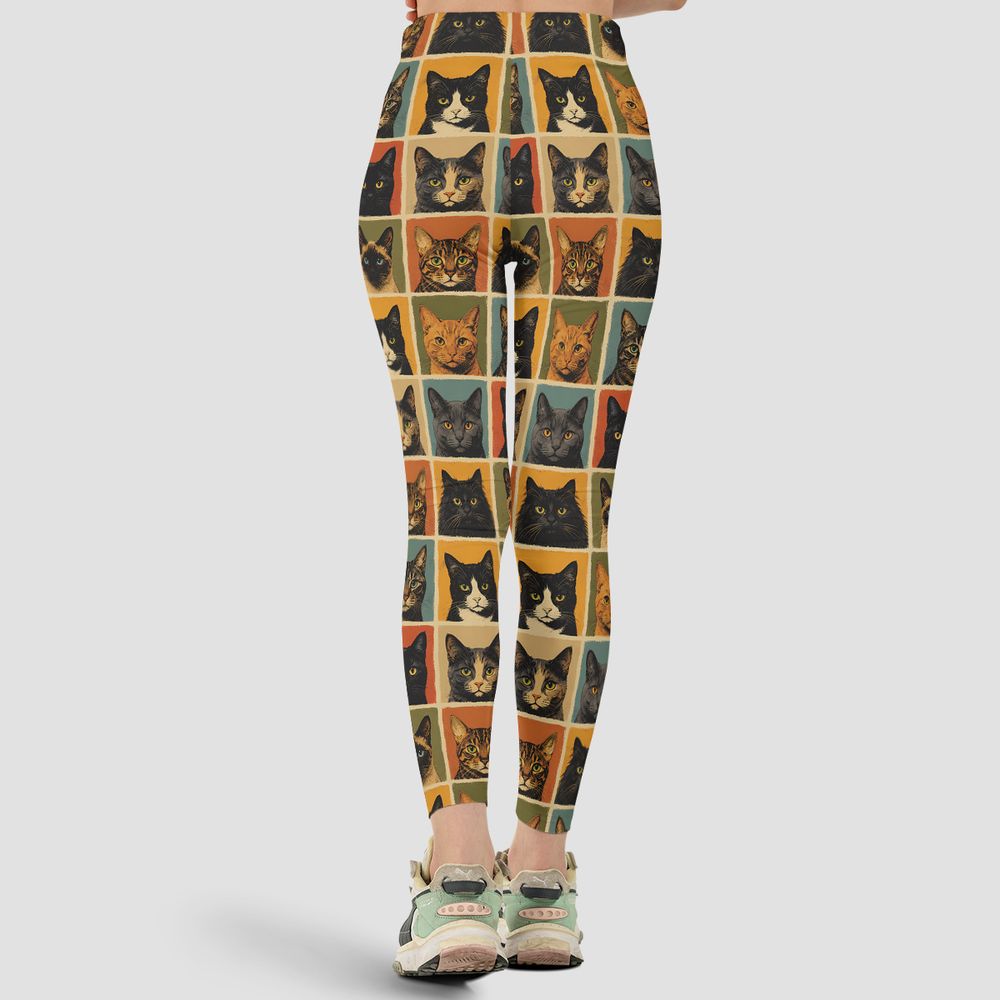 Retro Cat portrait Full Print Legging -  - 3