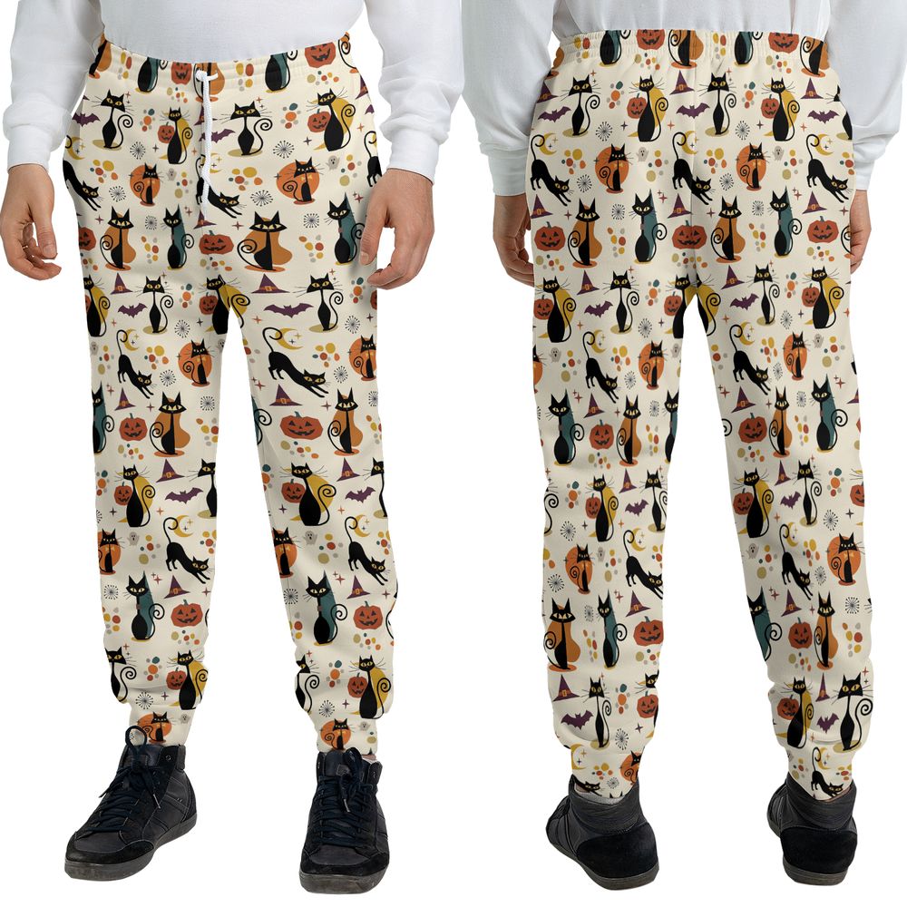 Mid Century Atomic Black Cats Sweatpants -  - 3