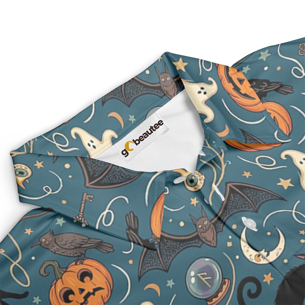 Magical Black Cat & Spooky Night Halloween Full Print Polo Shirt -  - 3