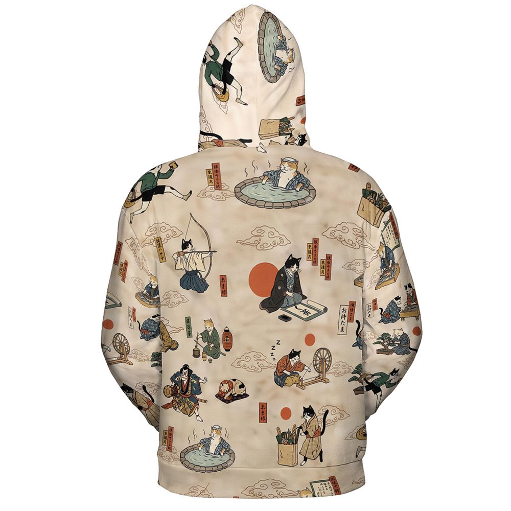 Ukiyo-e cat Full Print Hoodie -  - 3