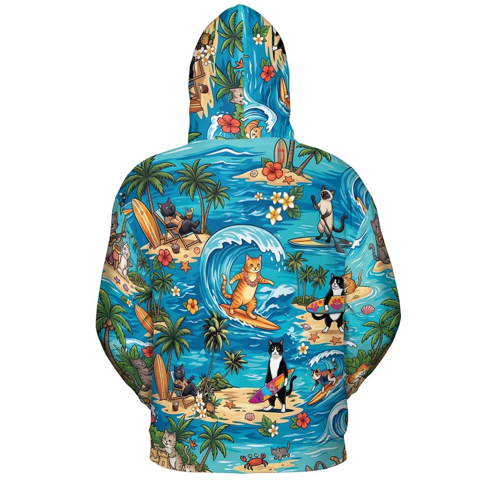 Cats Surfing Full Print Hoodie -  - 3