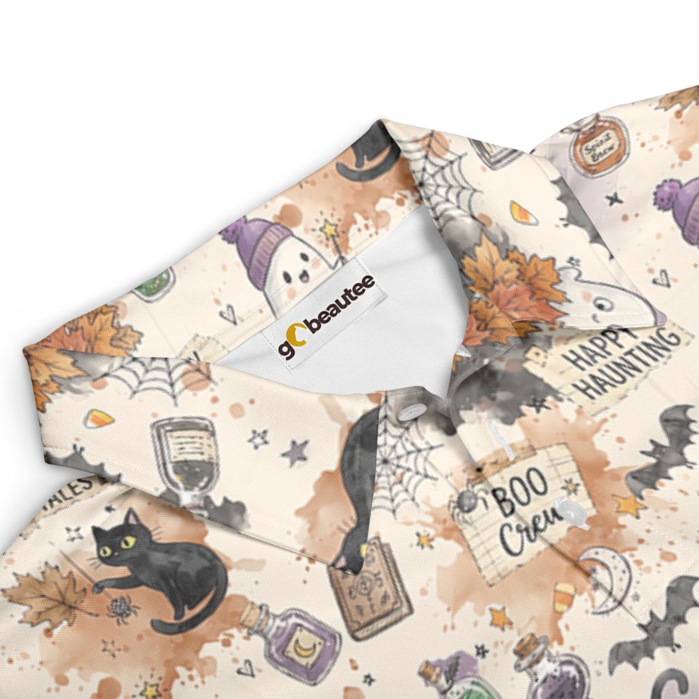 Happy Haunting Black Cat & Potion Spooky Full Print Polo Shirt -  - 3