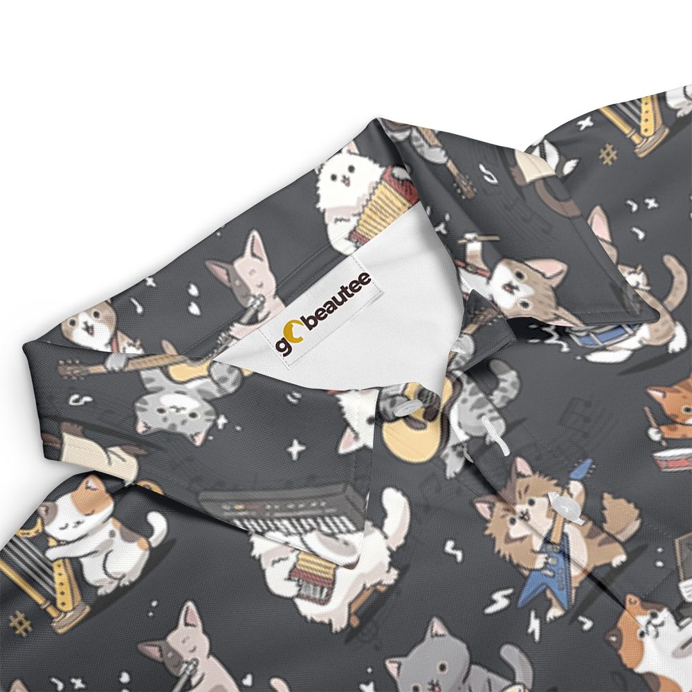 Cat Band Musical Instruments Full Print Polo Shirt -  - 3