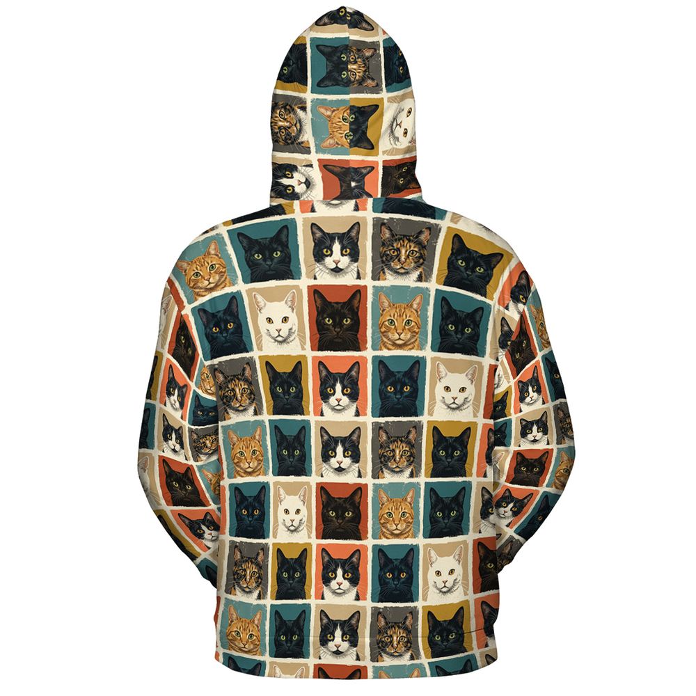 Retro Pop Art Cat Portrait Grid Full Print Hoodie -  - 3