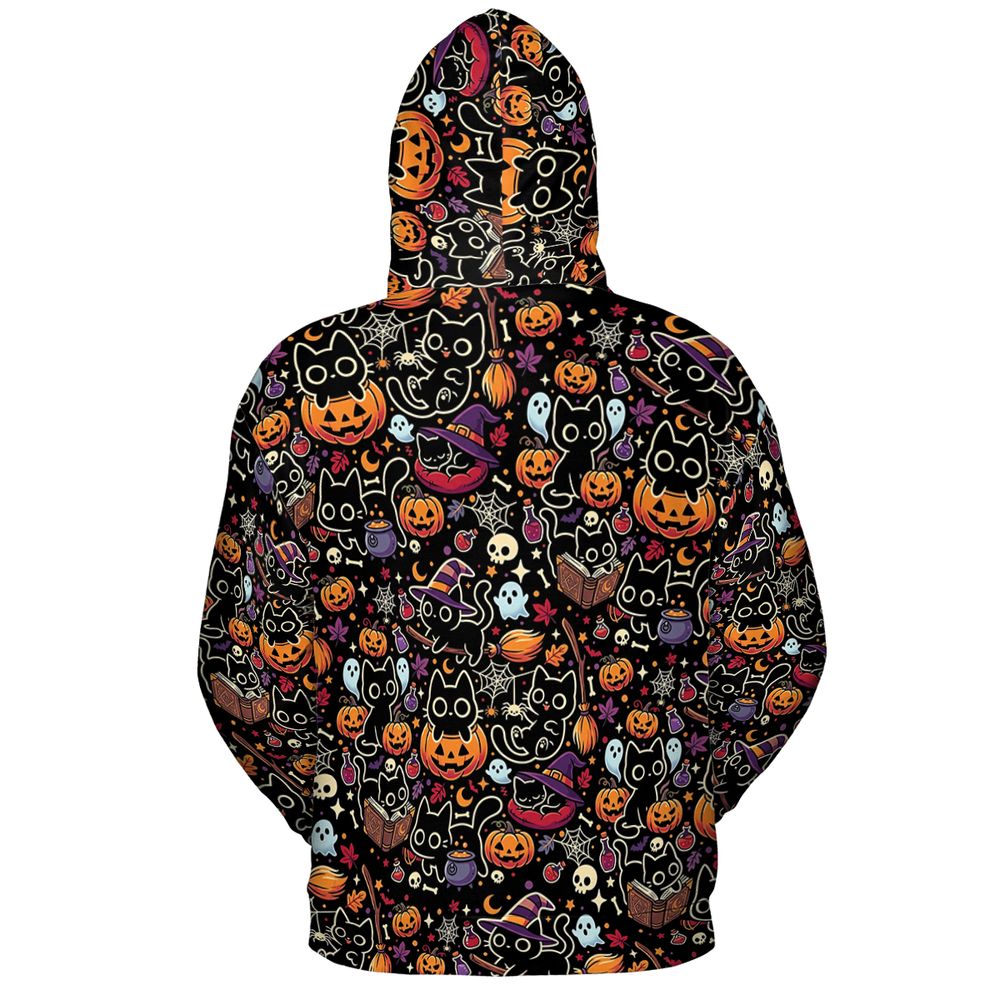 Black Cat and Pumpkin Full Print Hoodie -  - 3