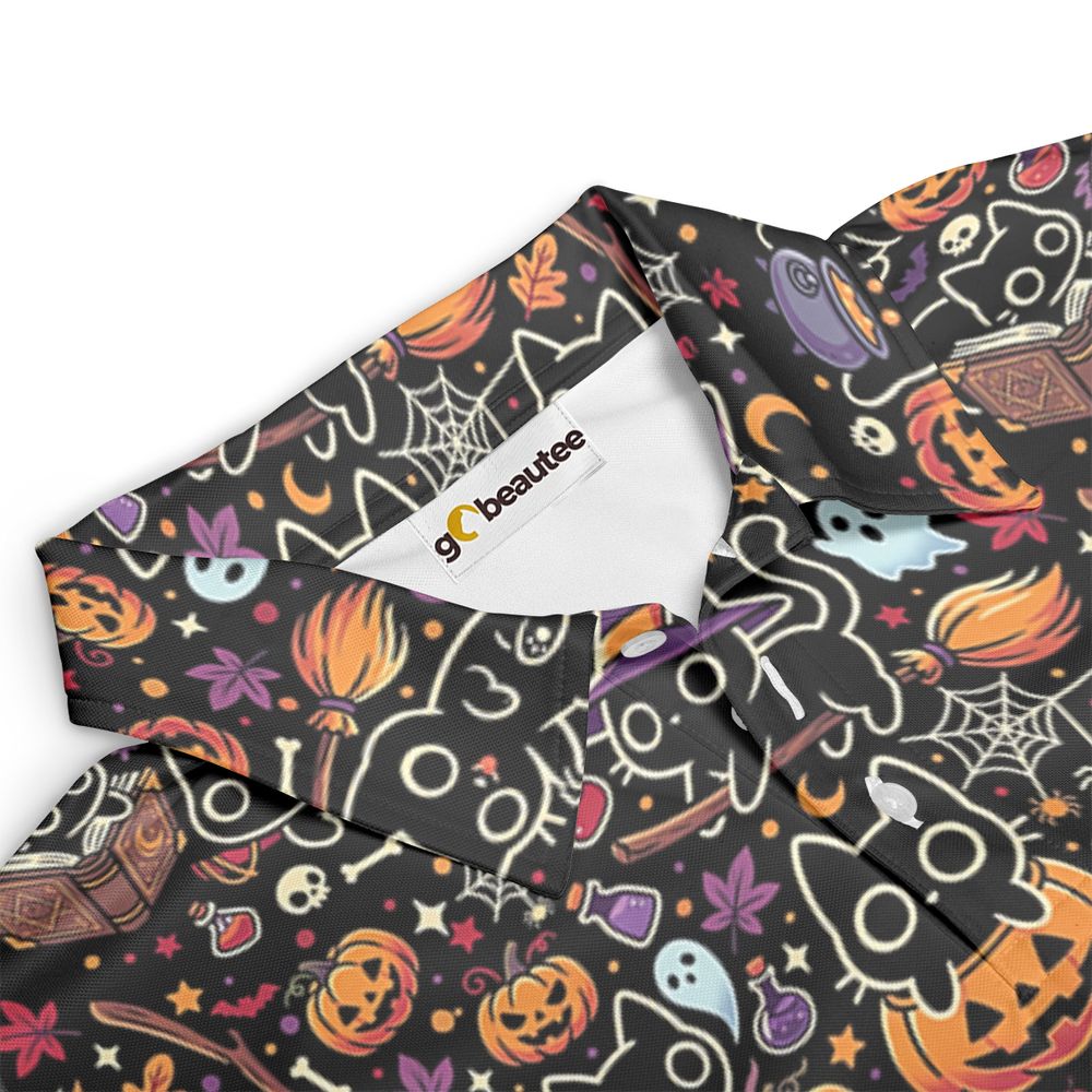 Black Cat and Pumpkin Full Print Polo Shirt -  - 3